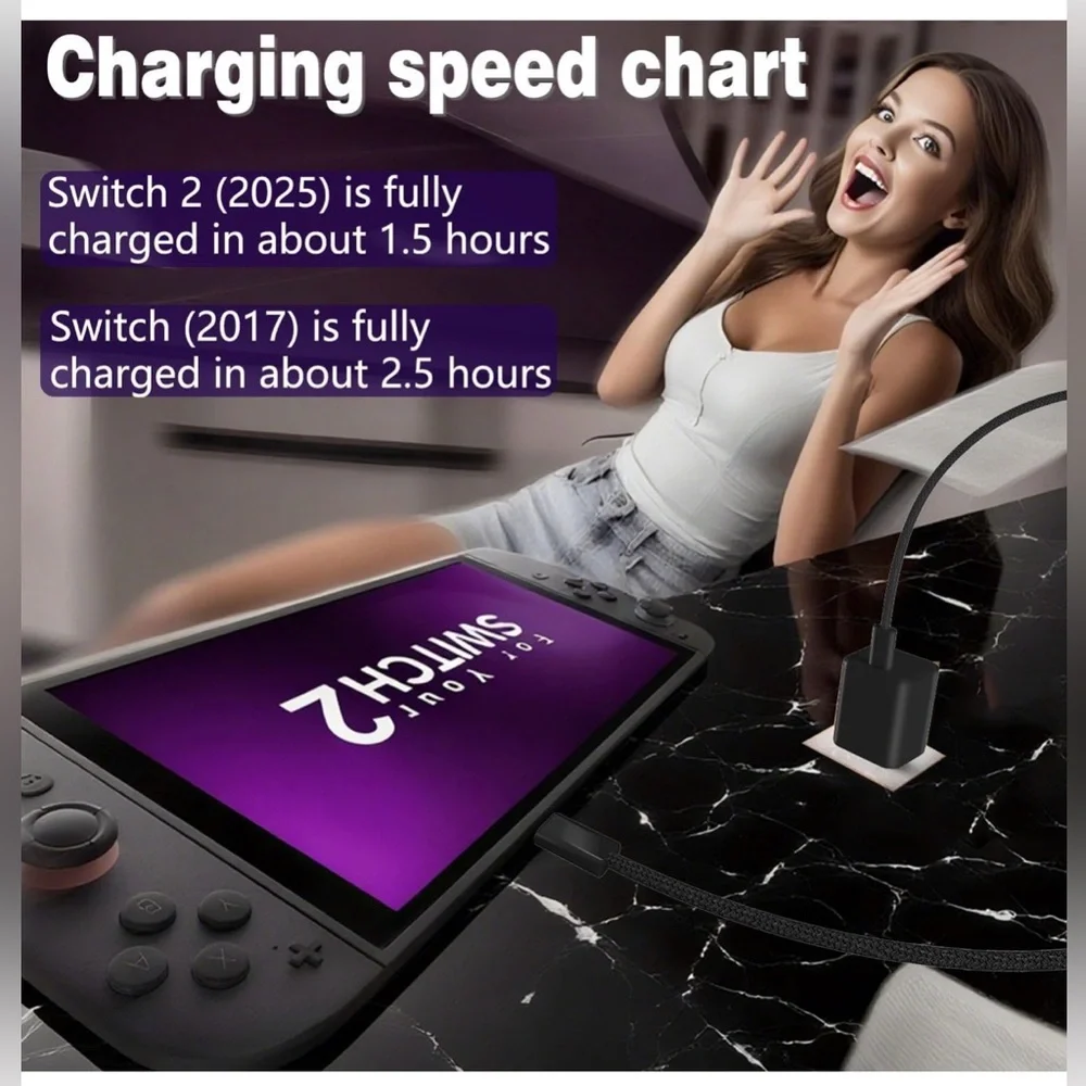 65W USB-C Charger For Nintendo Switch (All Series) with 10ft Fast Charge Cable